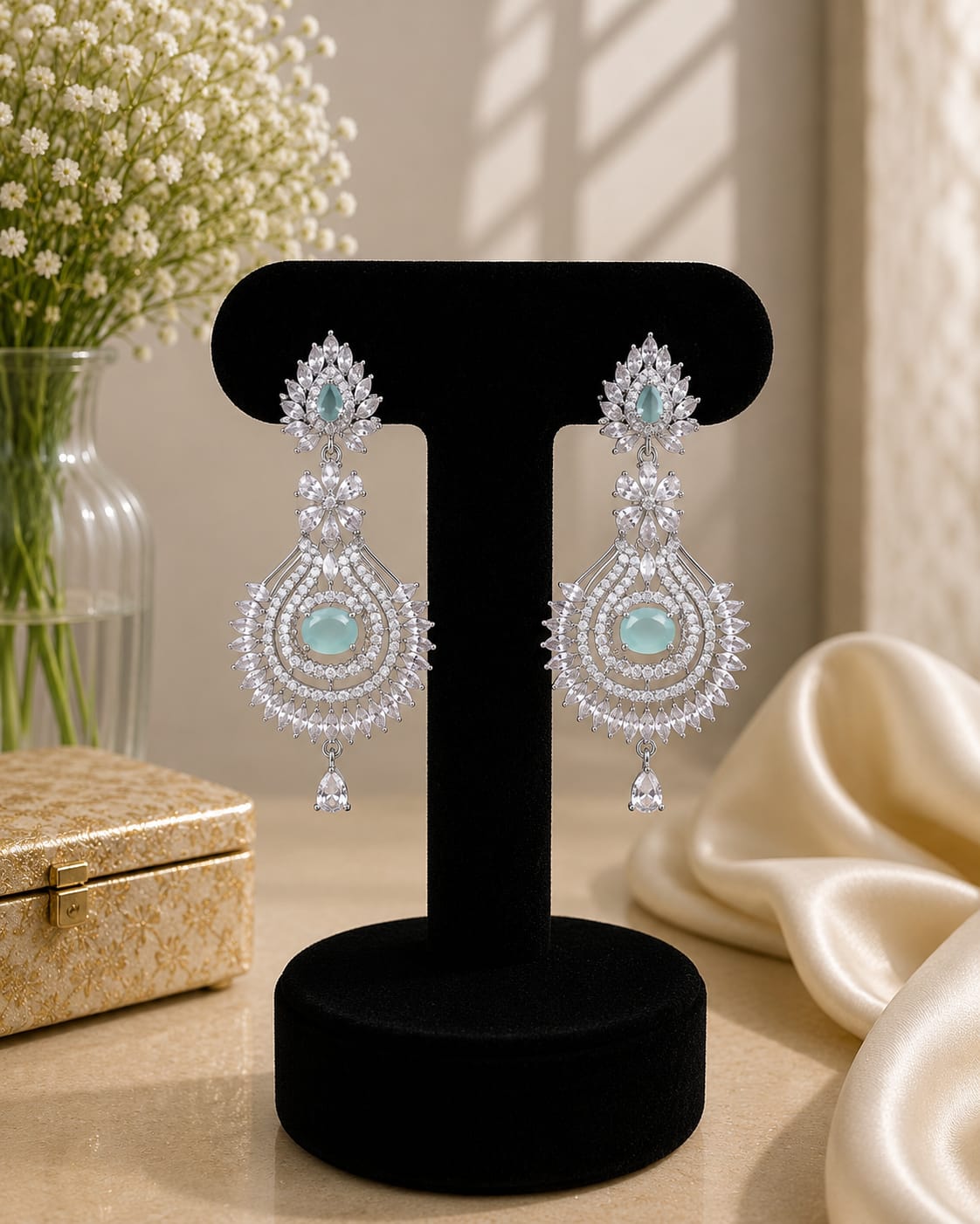 Muted Sage Floral Chandelier Earrings