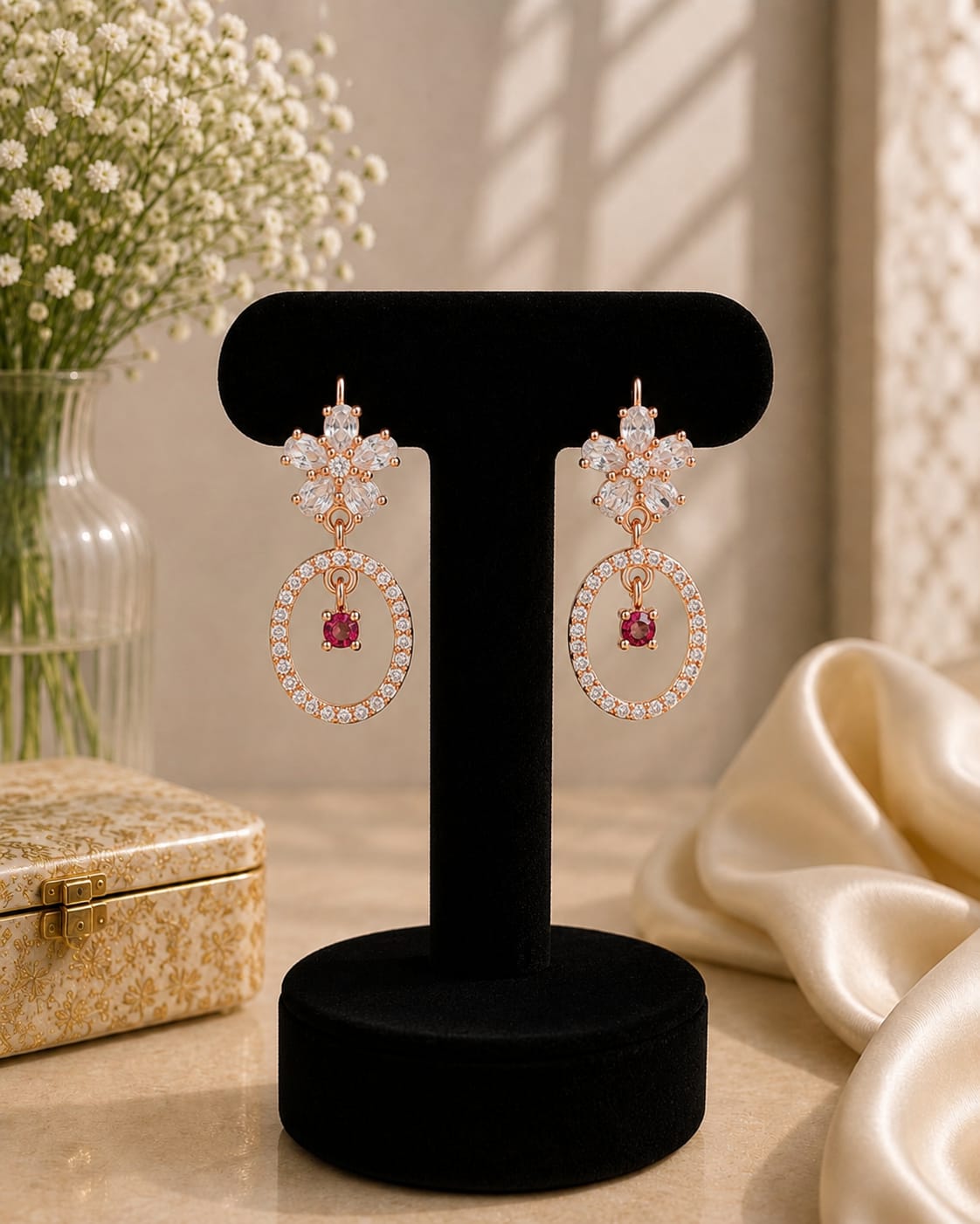 Oval Floral Drop Earrings