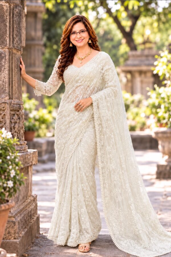 Pearl Floral Embroidery Saree