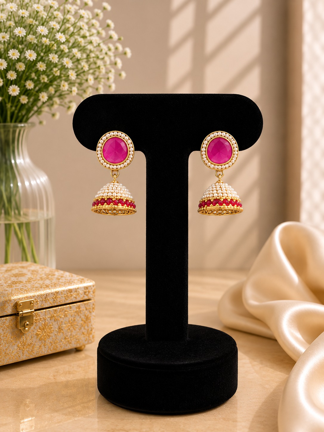 Pink Pearl Jhumkas