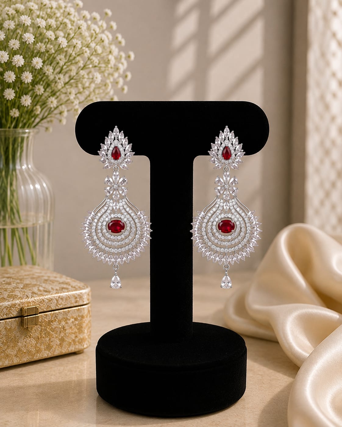 Ruby Floral Chandelier Earrings