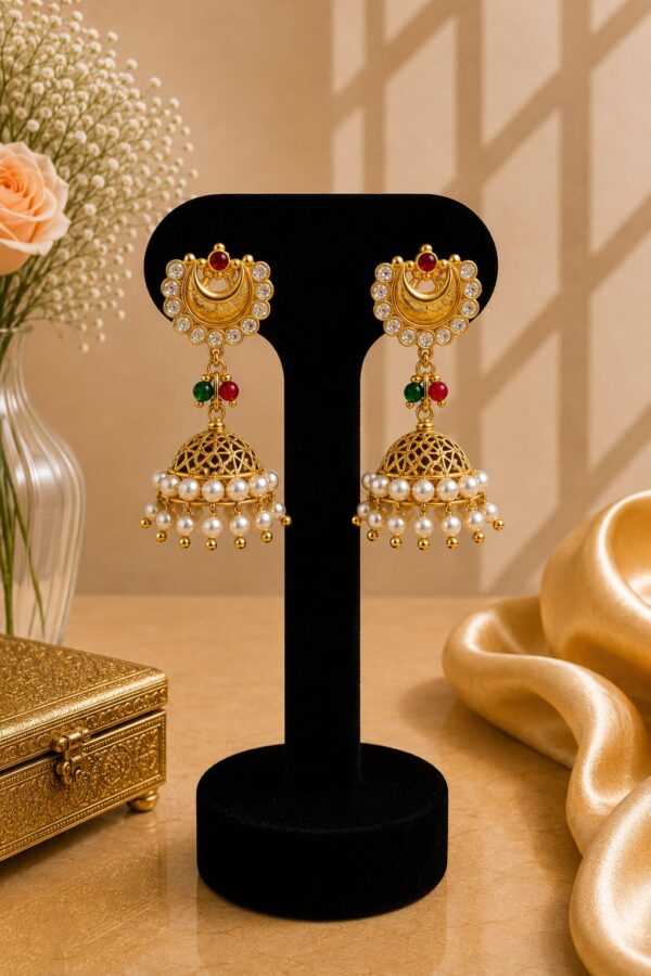 Ruby Pearl Crescent Jhumka