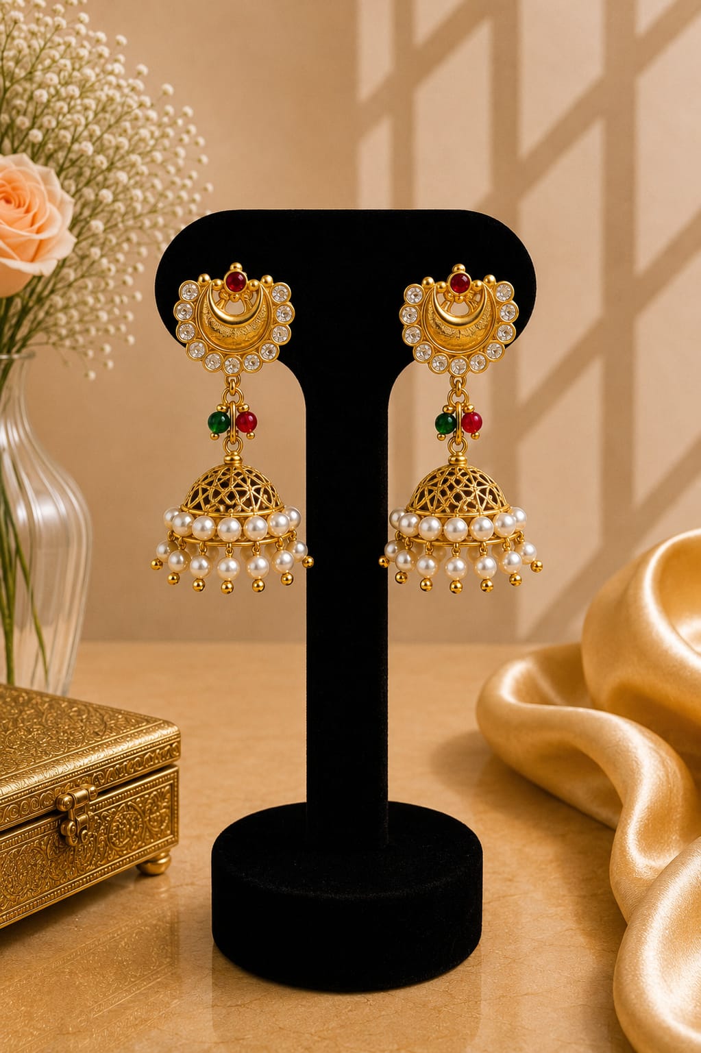 Ruby Pearl Crescent Jhumka