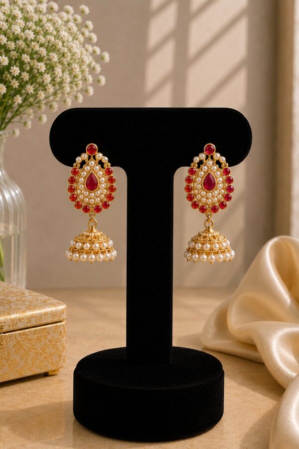 Ruby Pearl Gold Jhumkas