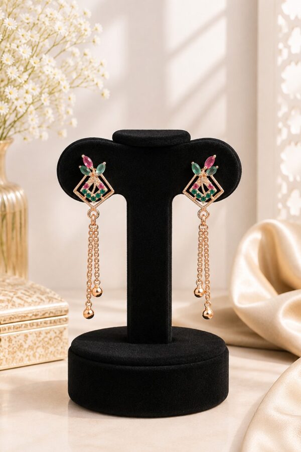Ruby & Teal Leaf Geometric Earrings