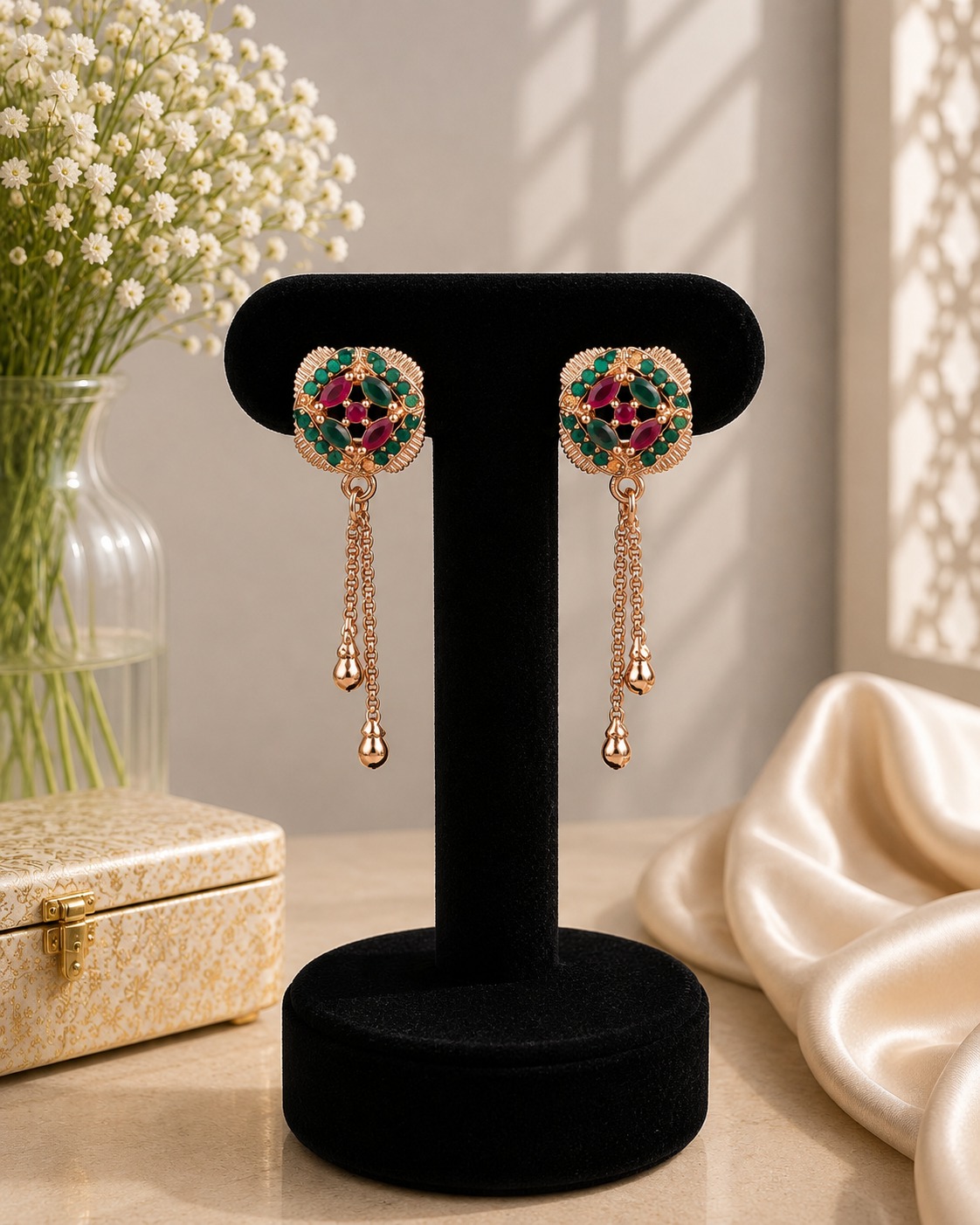 Ruby & Teal Round Drop Earrings