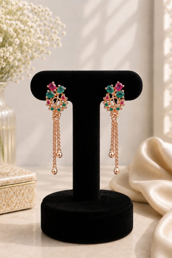 Ruby & Teal Stone Floral Drop Earrings