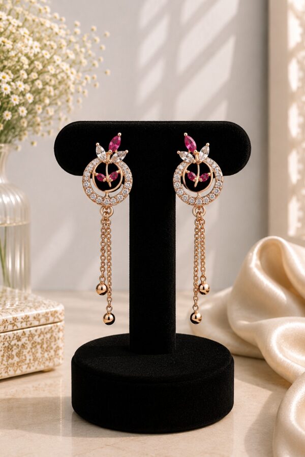 Ruby & White Leaf Circle Earrings