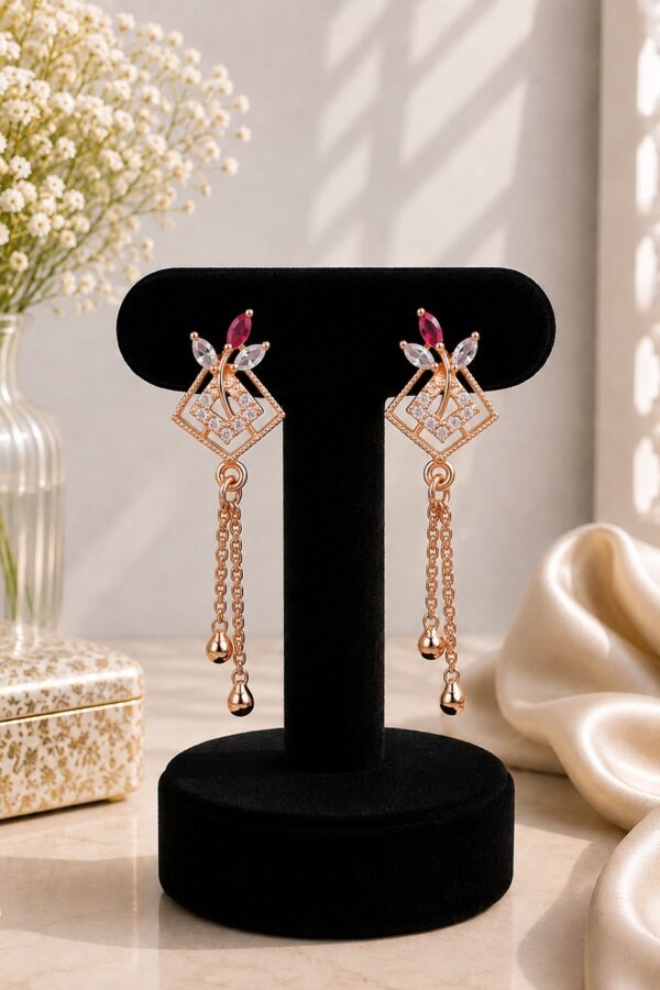 Ruby & White Leaf Geometric Earrings