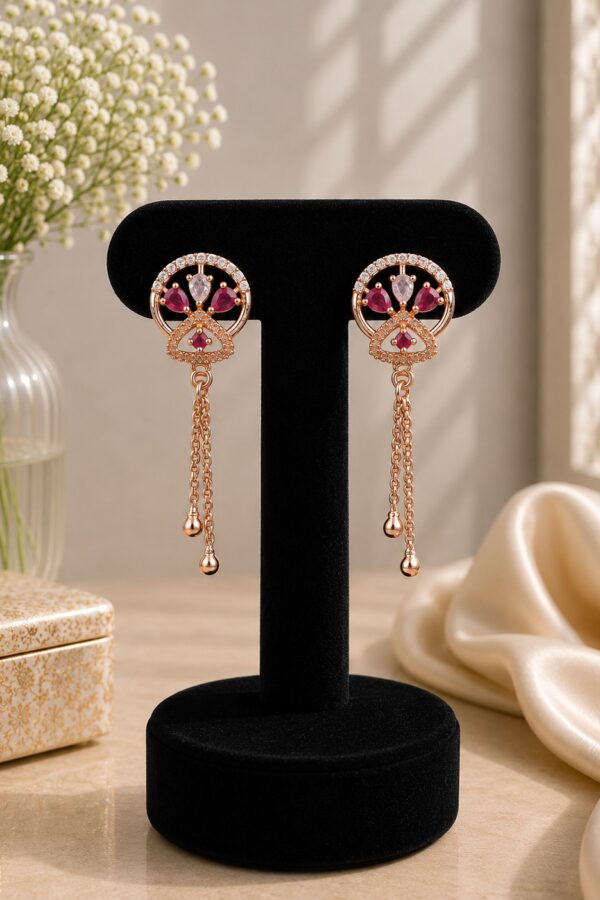 Ruby & White Petal Drop Earrings