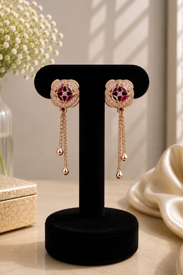 Ruby & White Round Drop Earrings