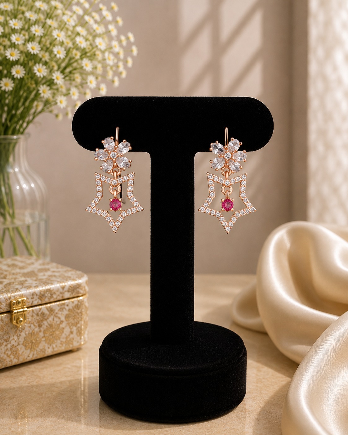 Star Floral Drop Earrings