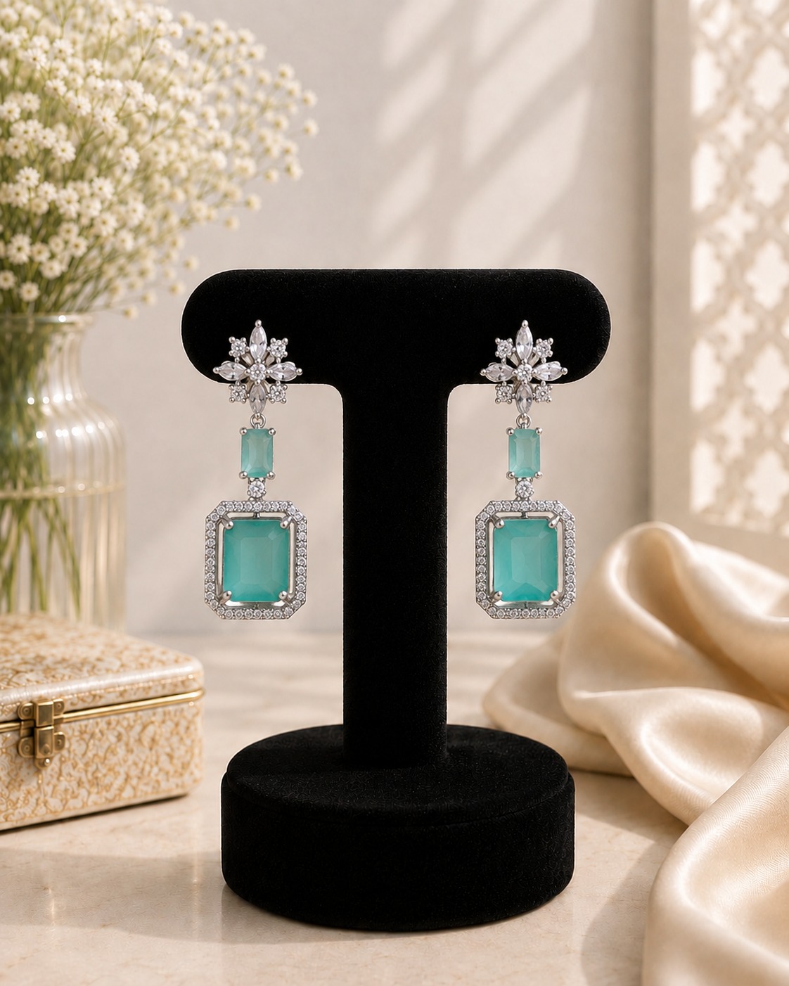 Teal Crystal Drop Earrings