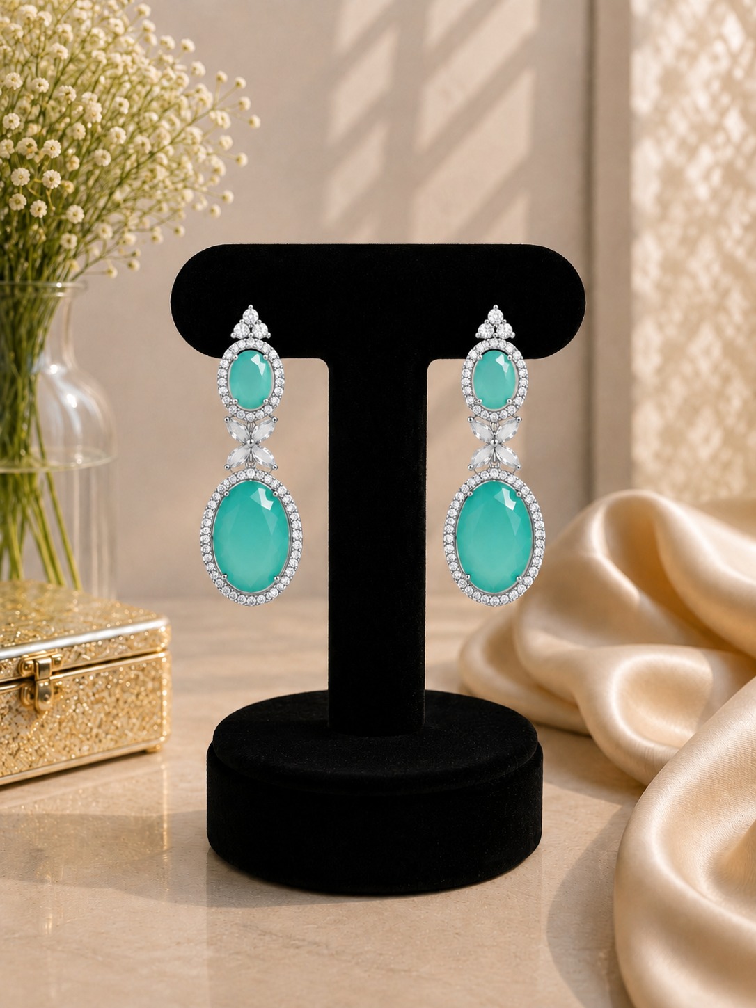 Teal Oval Drop Earrings