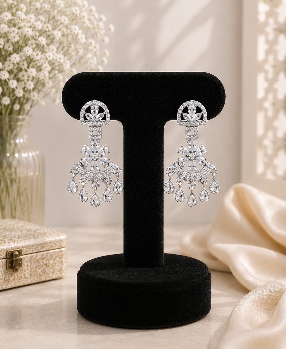 White Crystal Chandelier Earrings