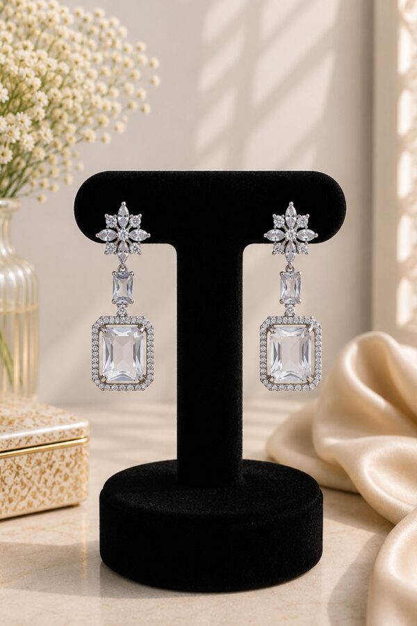 White Crystal Drop Earrings