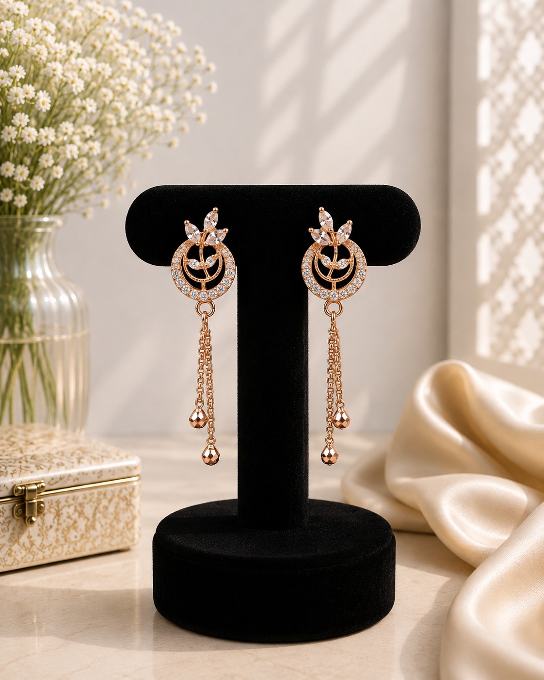 White Leaf Circle Earrings