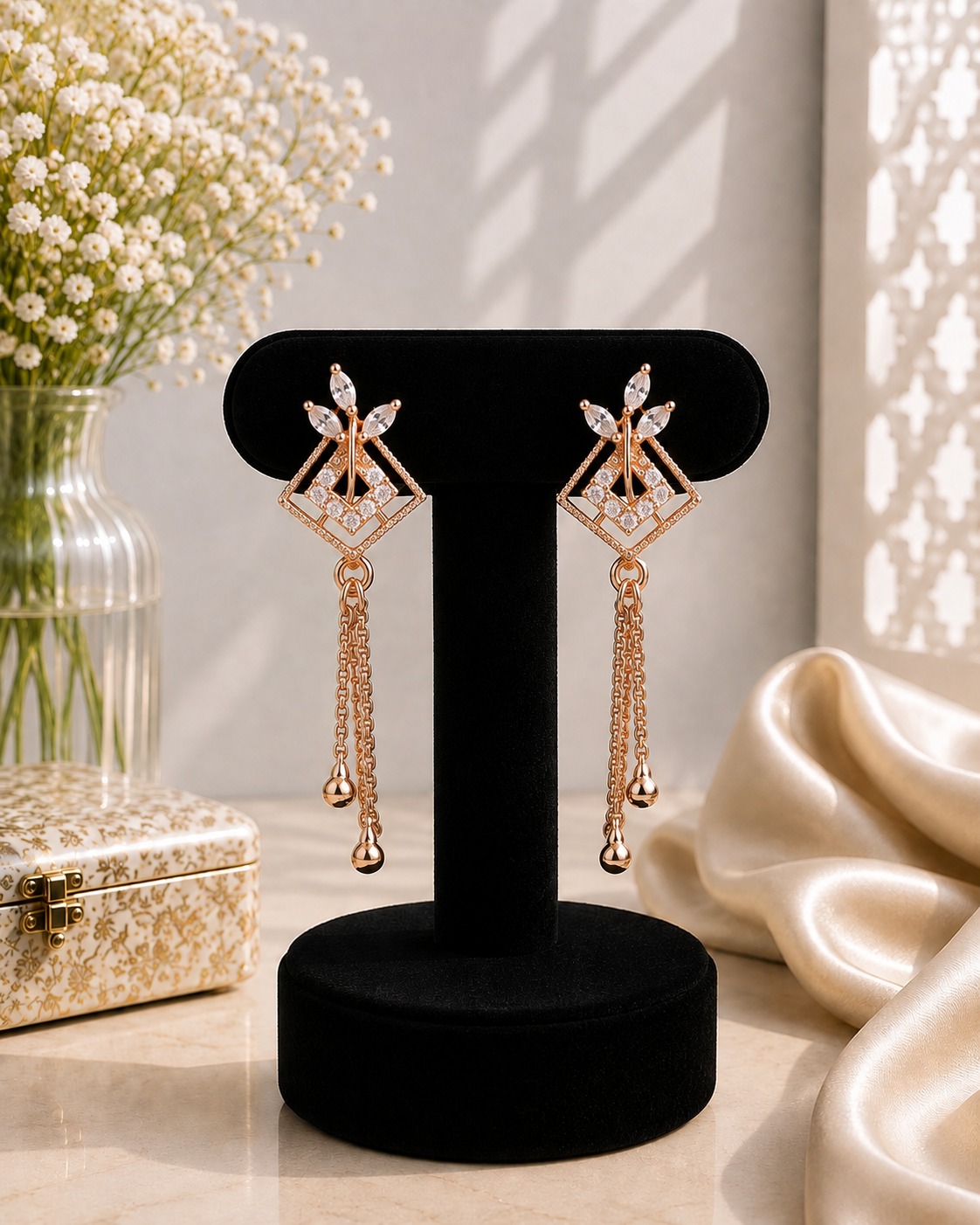 White Leaf Geometric Earrings