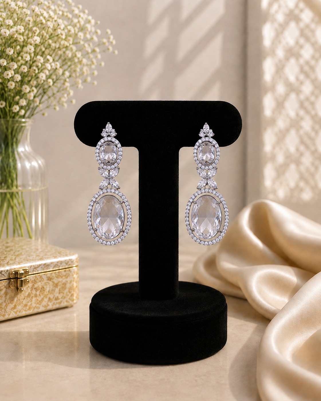 White Oval Drop Earrings