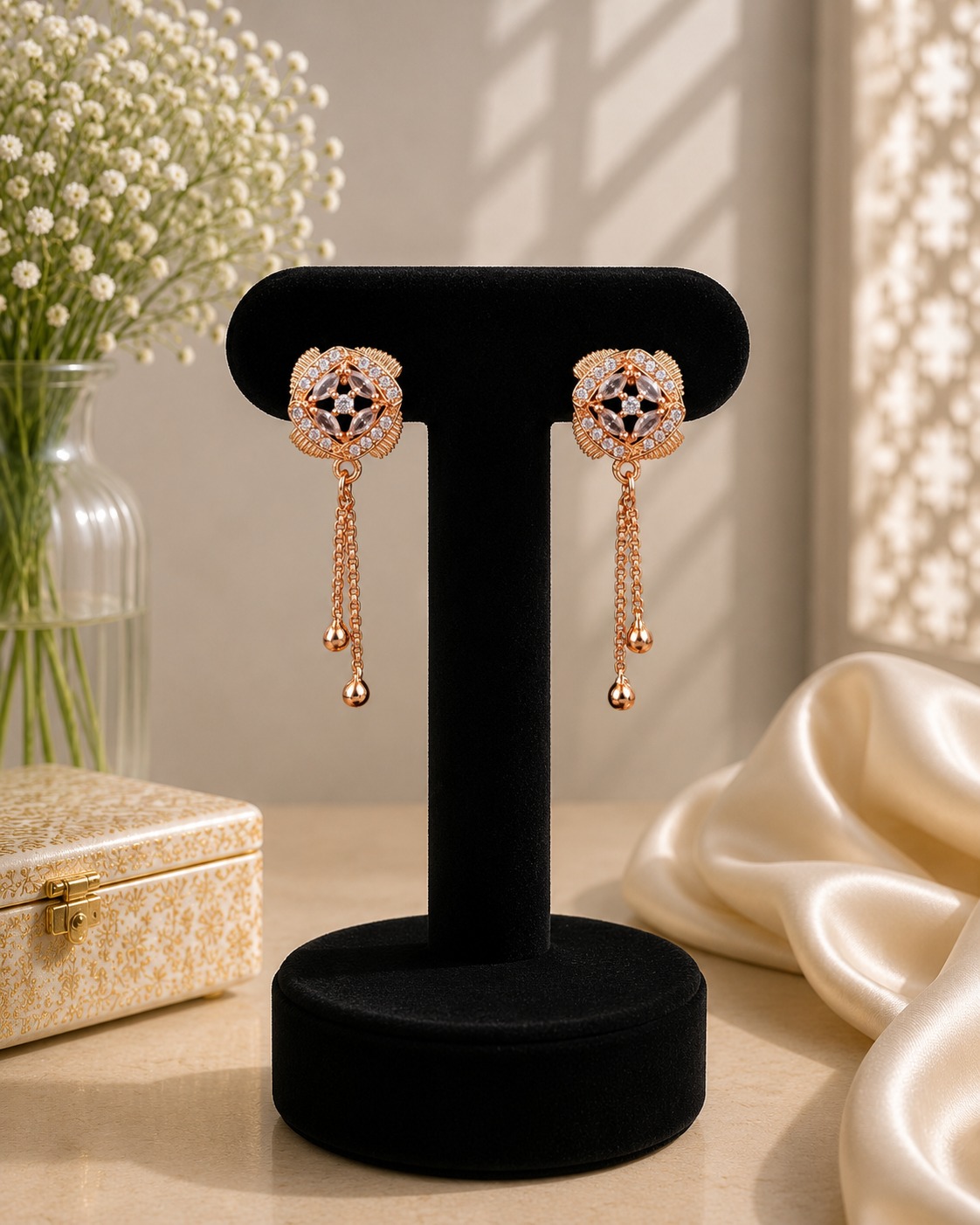 White Round Drop Earrings