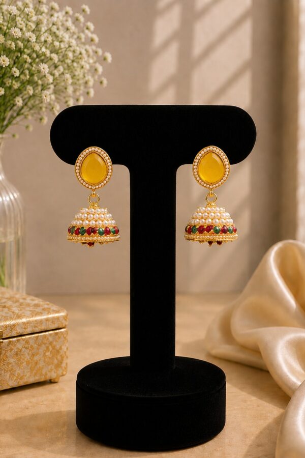 Yellow Pearl Gold Jhumkas