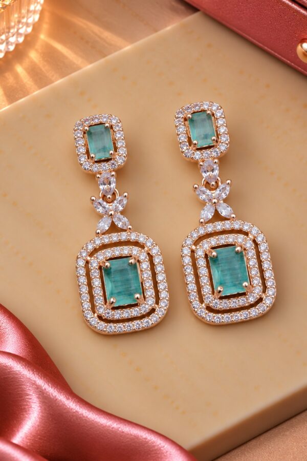 aqua green rectangle drop earrings