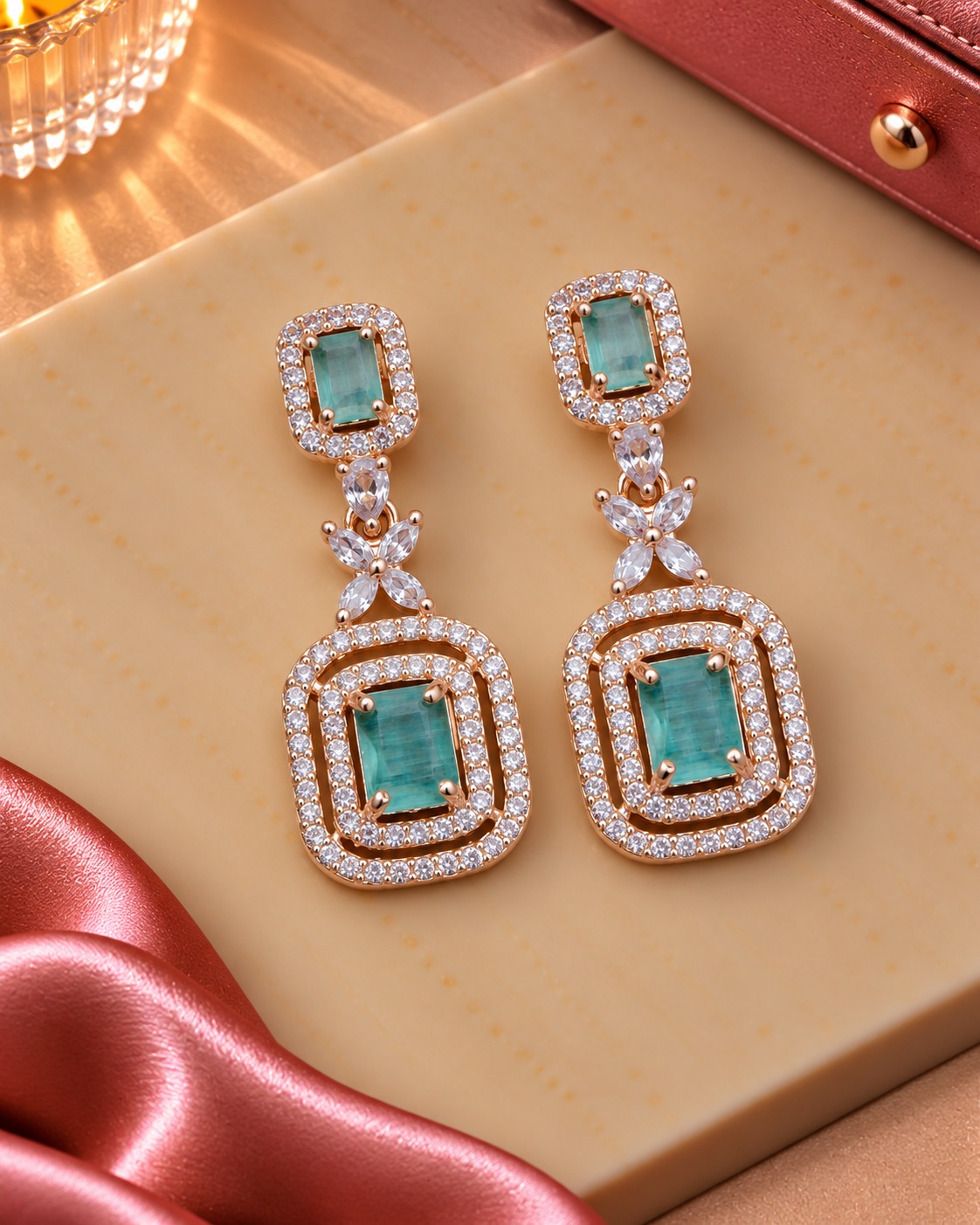 aqua green rectangle drop earrings