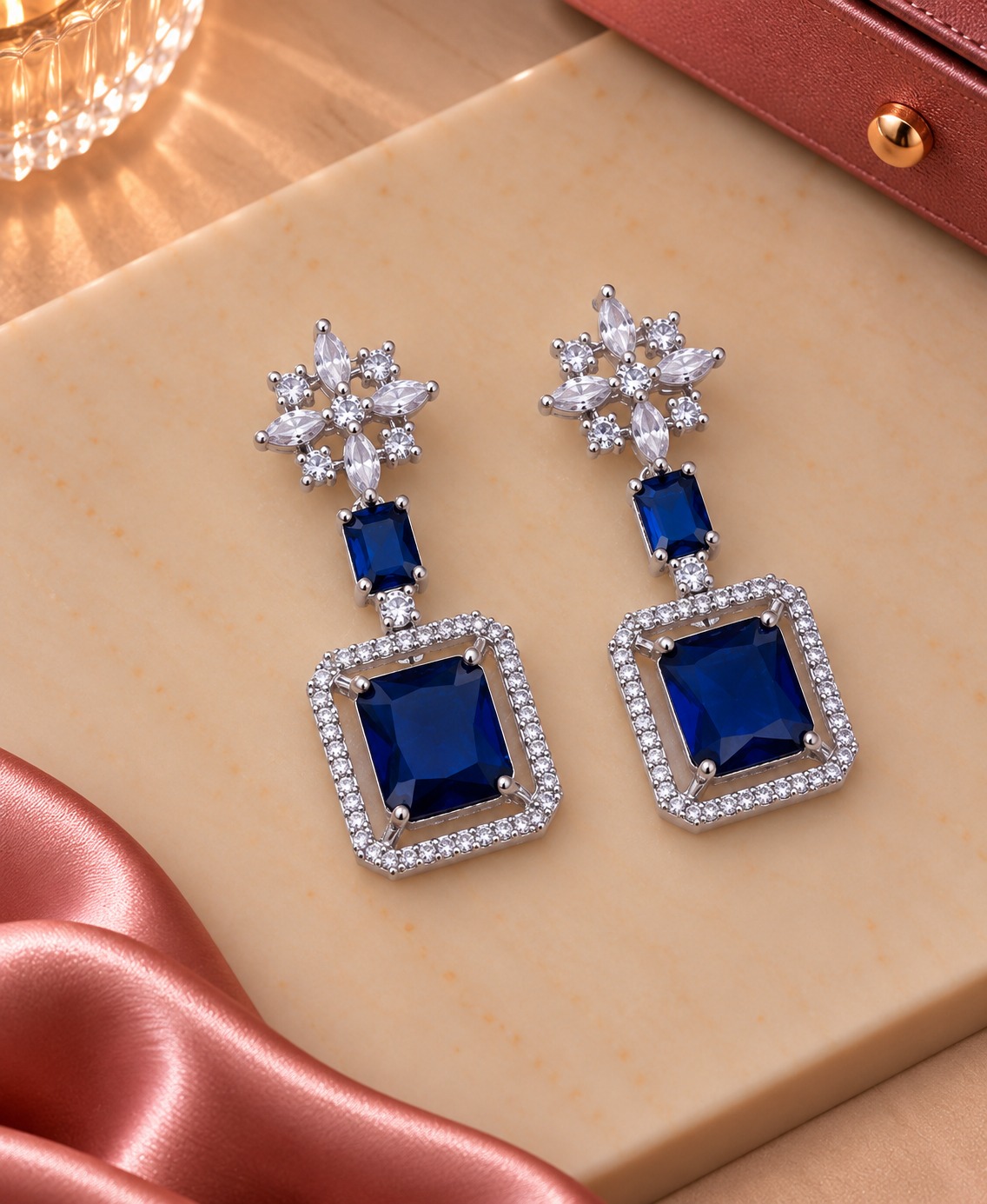 blue crystal drop earrings