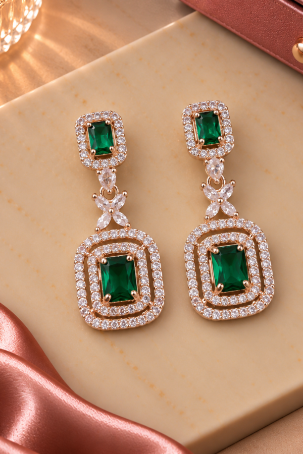 green rectangle drop earrings