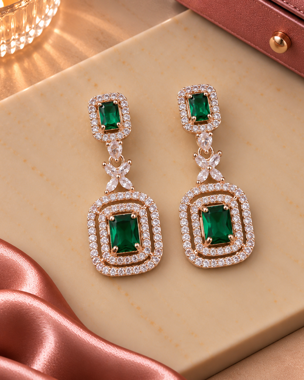 green rectangle drop earrings
