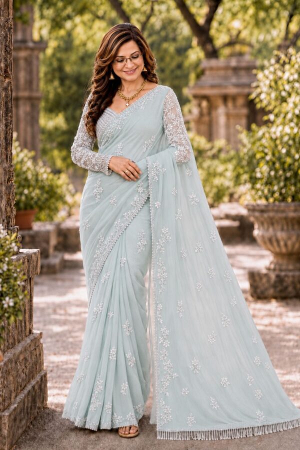 heavy sequin embroidery saree