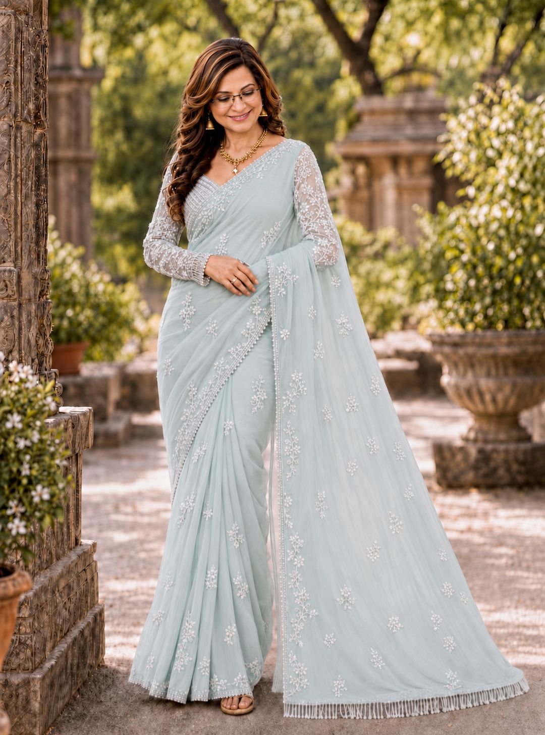 heavy sequin embroidery saree