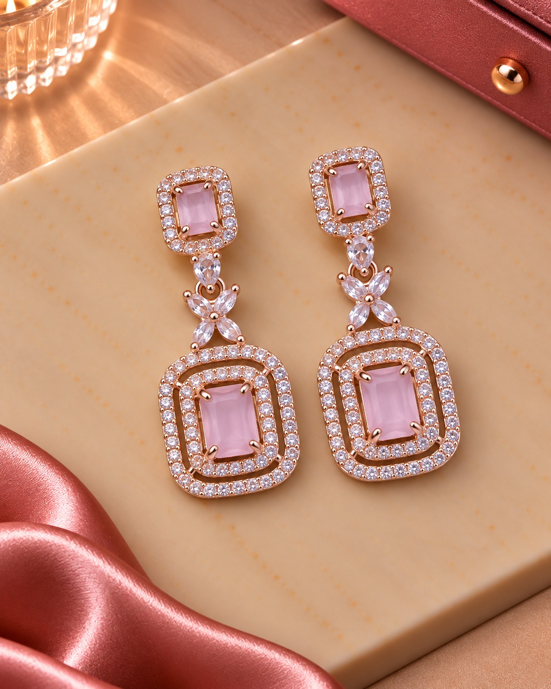 mauve rectangle drop earrings