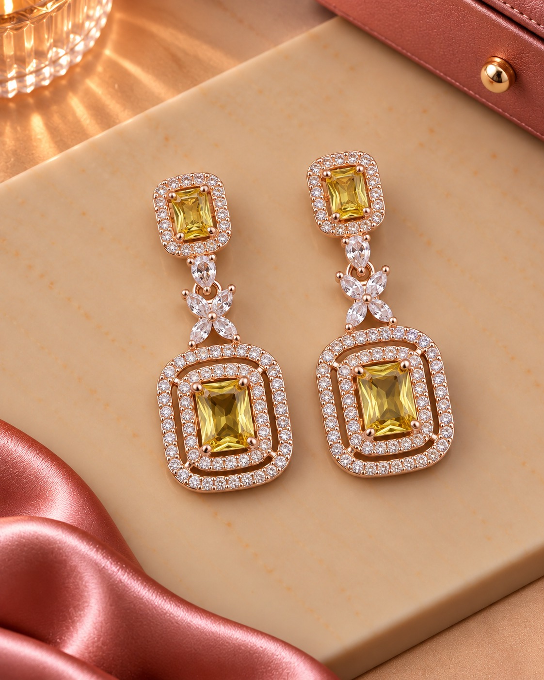mustard rectangle drop earrings
