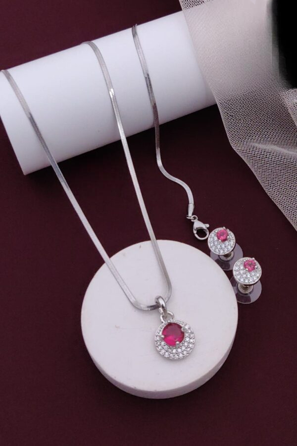pink stone pendant set