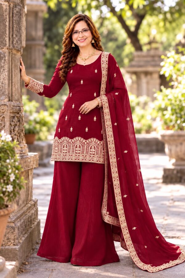 red crunchy silk suit