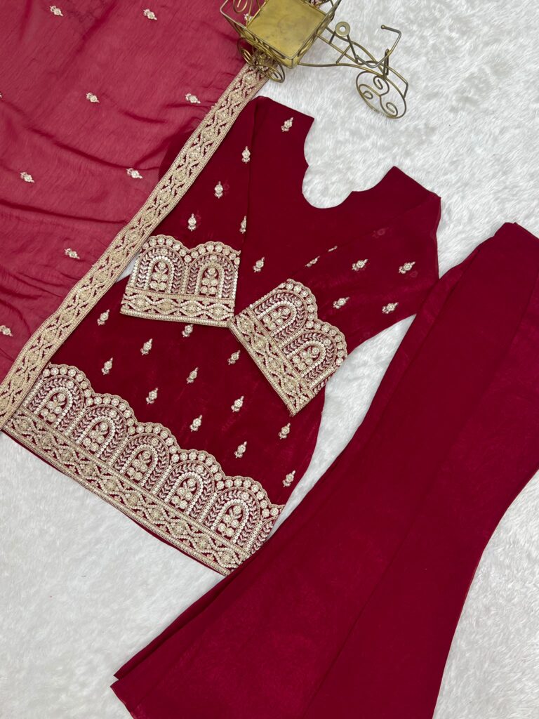 red crunchy silk suit