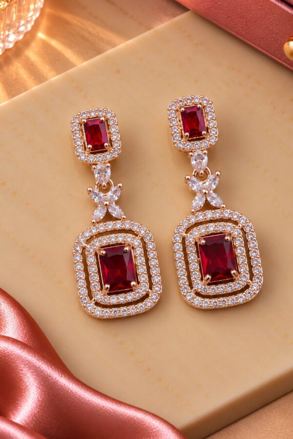 ruby rectangle drop earrings
