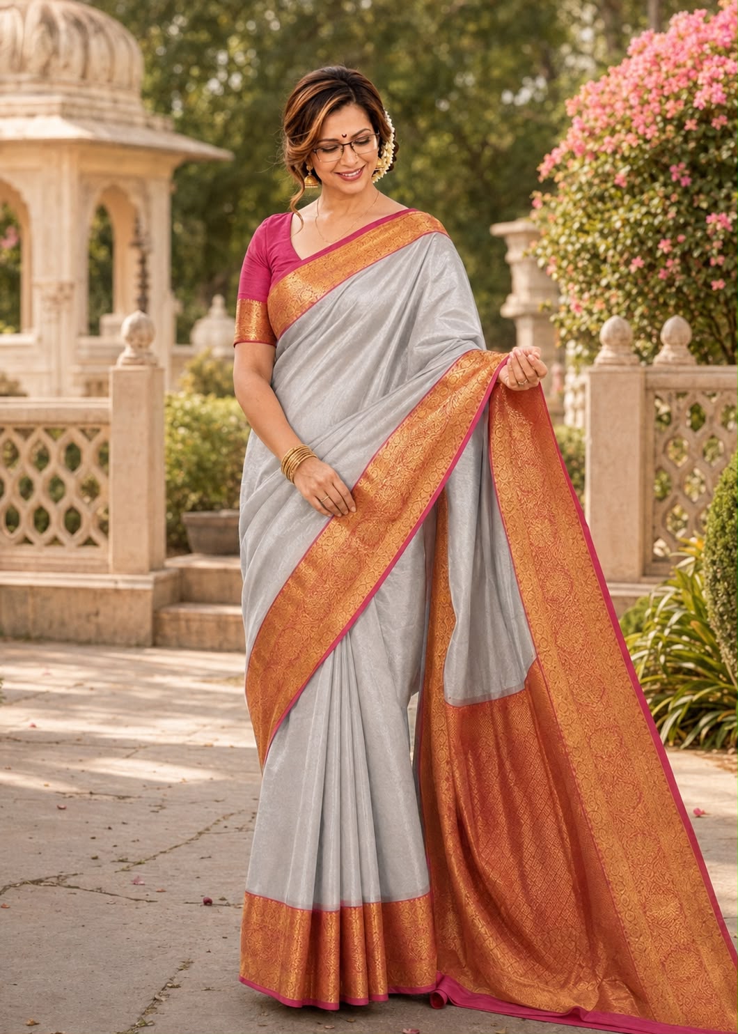 silver silk saree