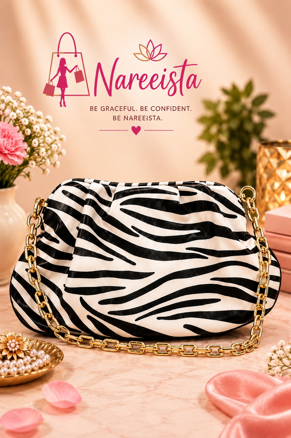 zebra print chain handbag