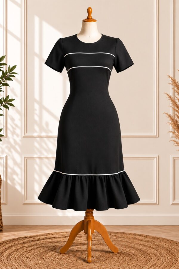 Black Contrast Ruffle Dress