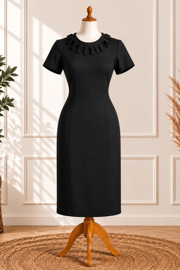 Black Pleated Neckline Dress